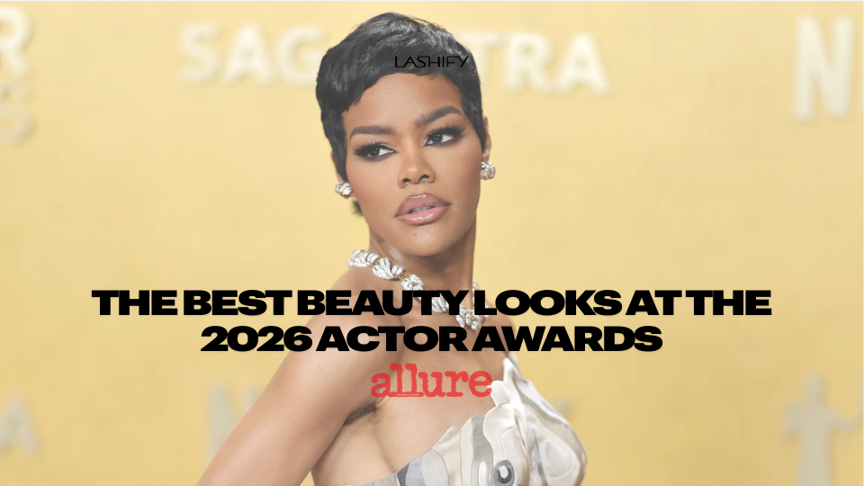 Celebrity at the 2026 Actor Awards red carpet with a glamorous makeup and lash look