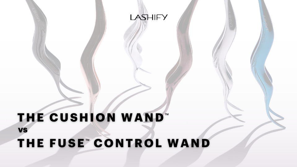 Lashify Cushion Wand and V2 Fuse Control Wand side by side for Gossamer® lash application