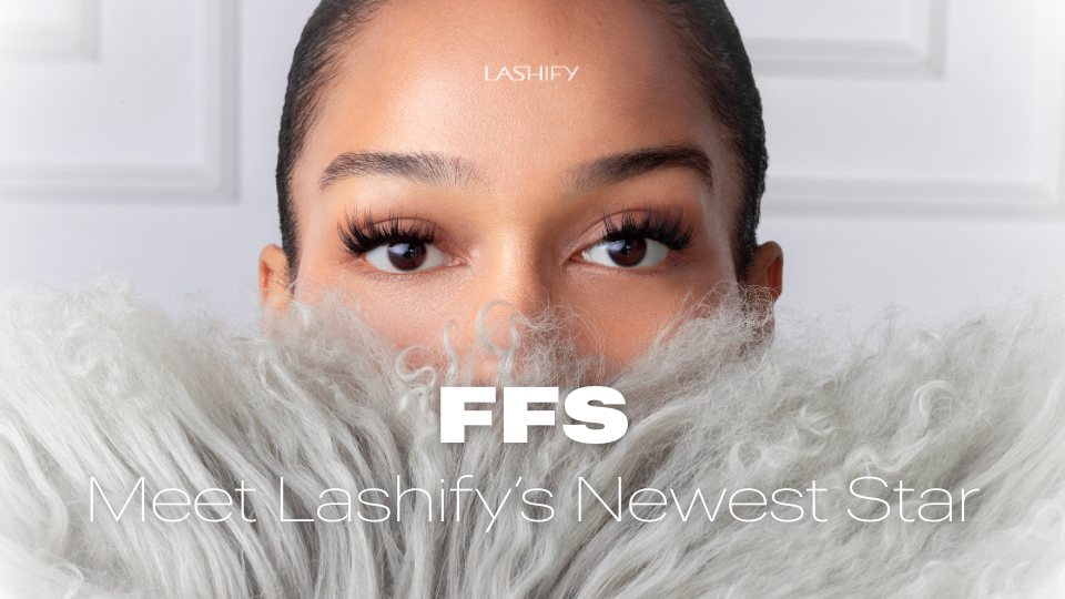 Model wearing Lashify FFS Gossamer lashes with bold, spiky textured volume