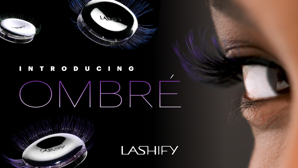 Close-up of Lashify Ombré Gossamer lashes fading from black to blue at the tips