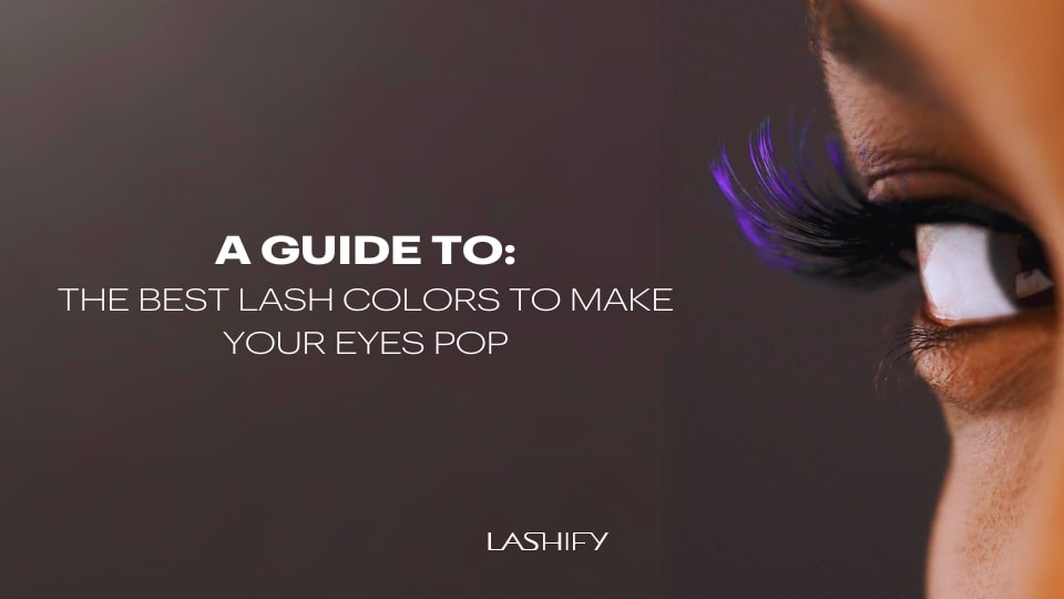 Close-up of blue eyes framed by colored Lashify Gossamer lashes in blue and brown tones