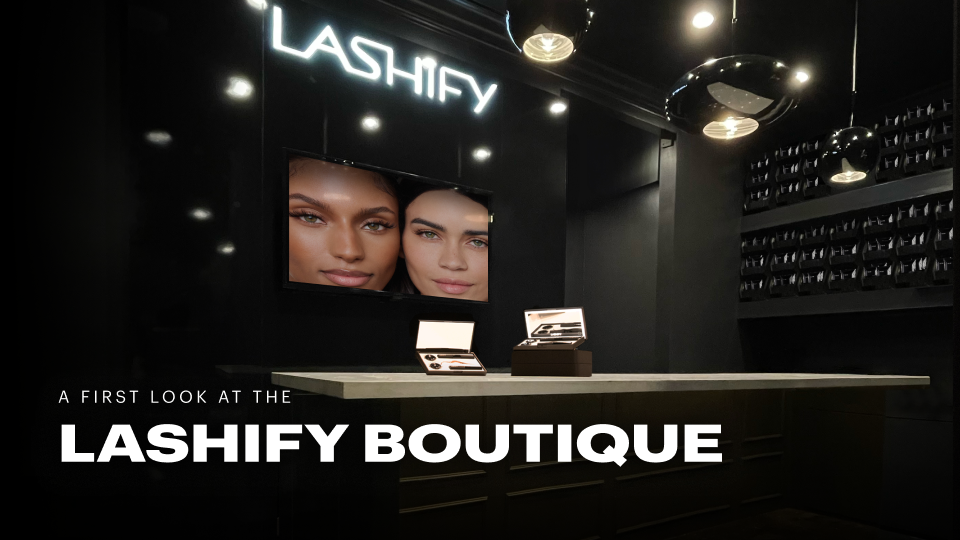 Interior of the Lashify Boutique on Melrose Place in Los Angeles with lash displays