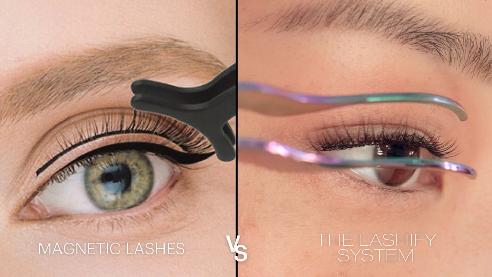 Magnetic lashes and liner shown next to Lashify Gossamer lashes for comparison