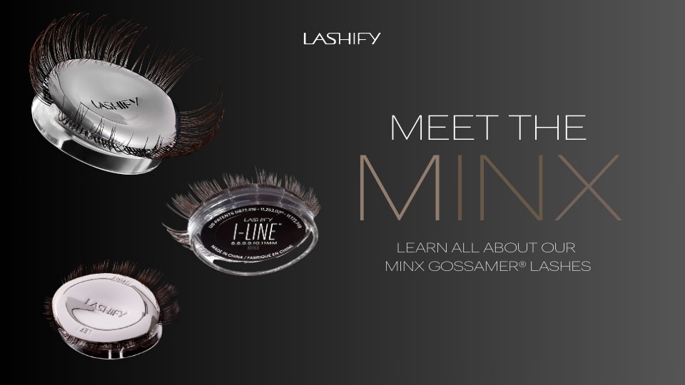 Model wearing cool mid-tone brown Minx Gossamer lash extensions