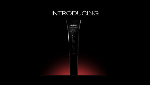 Lashify Mrs. Bond Triple Threat clear lash adhesive bottle with Gossamer lashes