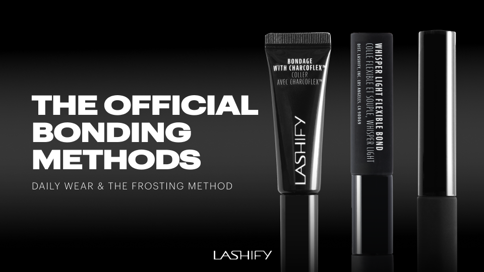 Whisper Light and Bondage® lash bonds applied to natural lashes before Gossamer® lashes