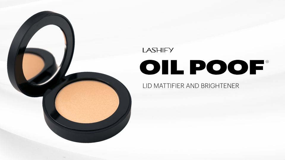 Lashify Oil Poof oil-control product shown with Gossamer lashes