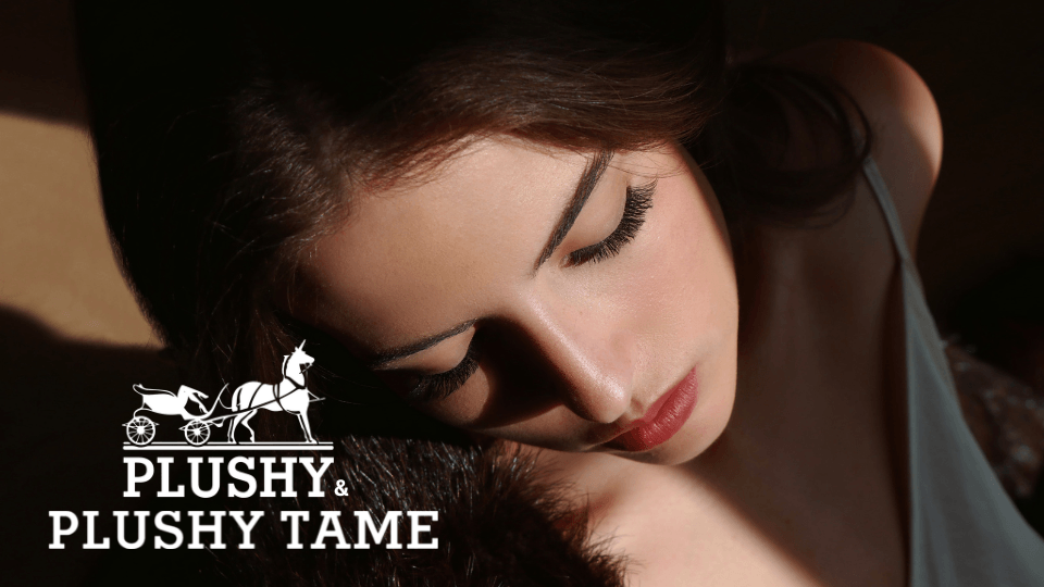 Model wearing Lashify Plushy Gossamer volume lashes with soft, thin fibers