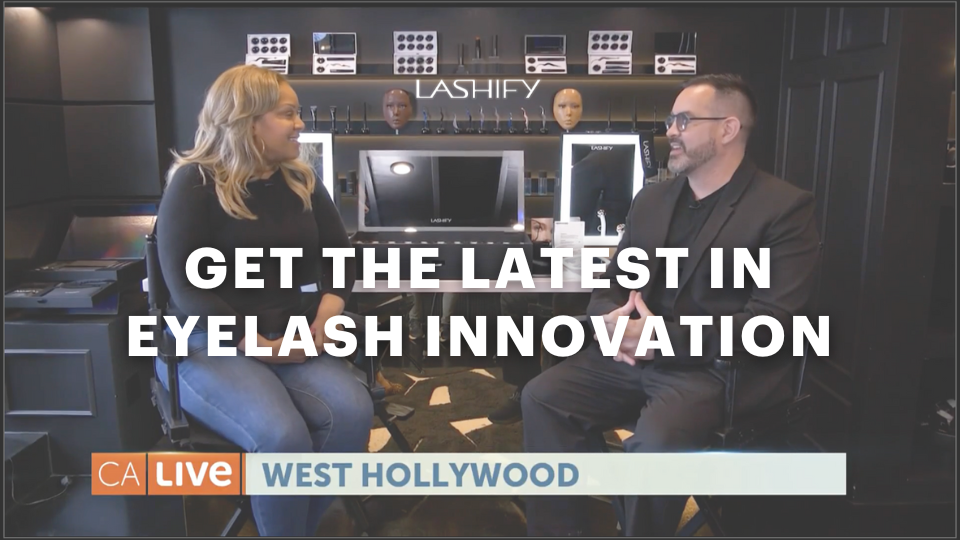 California Live host learning DIY lash extensions inside the Lashify Melrose boutique