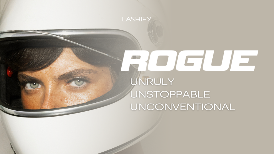 Model wearing Lashify Rogue Gossamer lashes for a tousled, textured, effortlessly cool look