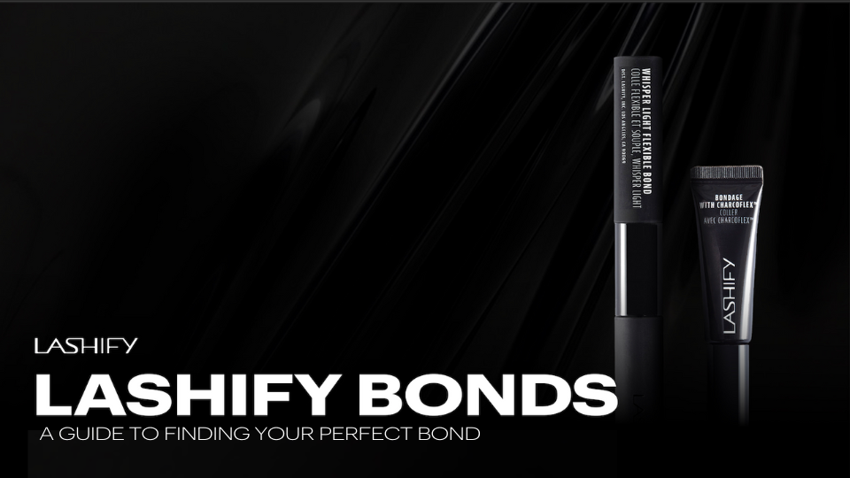 Lineup of Lashify lash bonds including Bondage and Whisper Light for choosing a bond