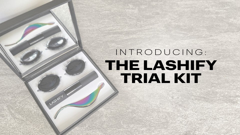 Lashify Trial Kit black mirrored compact with mini bond, Birdie Wand and lash cartridges