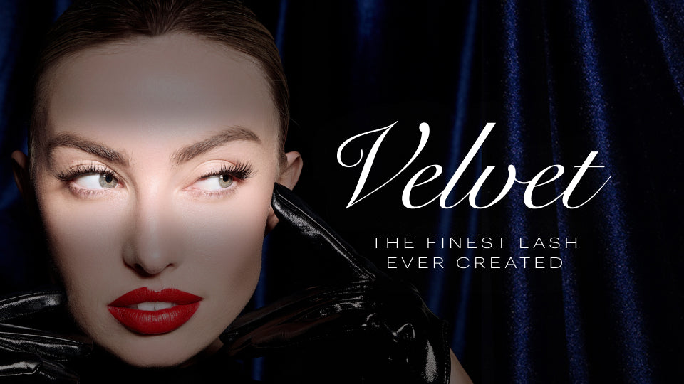 Model wearing Lashify Velvet Gossamer volume lashes with soft, fine fibers