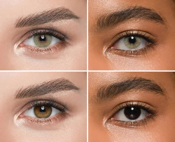 Dark eyes wearing gradient colored contact lenses with Lashify lashes
