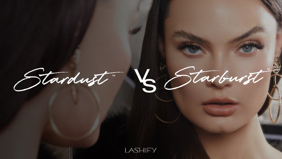 Side-by-side comparison of spiky Starburst and wispy Stardust Gossamer lash styles